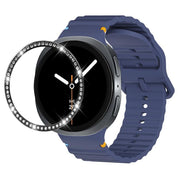 For Samsung Galaxy Watch8 40mm Diamond Bezel and Wavy Grain Stitched Color Buckle Silicone Watch Band(Midnight Blue Black)