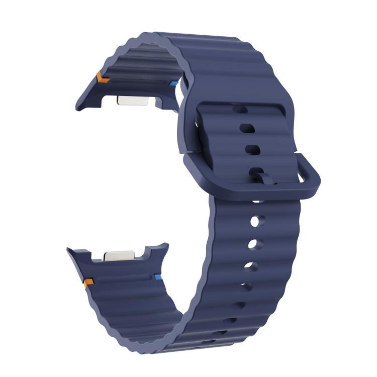 For Samsung Galaxy Watch8 40mm Diamond Bezel and Wavy Grain Stitched Color Buckle Silicone Watch Band(Midnight Blue Black)