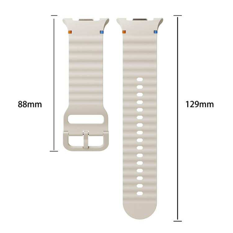 For Samsung Galaxy Watch8 44mm Diamond Bezel and Wavy Grain Stitched Color Buckle Silicone Watch Band(Light Blue Silver)
