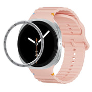 For Samsung Galaxy Watch8 44mm Speed Bezel and Wavy Grain Stitched Color Buckle Silicone Watch Band(Pink Silver)
