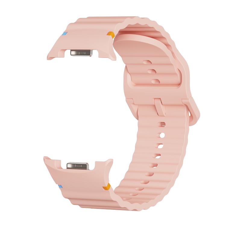 For Samsung Galaxy Watch8 44mm Speed Bezel and Wavy Grain Stitched Color Buckle Silicone Watch Band(Pink Silver)