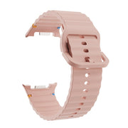 For Samsung Galaxy Watch8 44mm Speed Bezel and Wavy Grain Stitched Color Buckle Silicone Watch Band(Pink Silver)