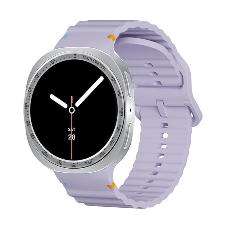 For Samsung Galaxy Watch8 44mm Speed Bezel and Wavy Grain Stitched Color Buckle Silicone Watch Band(Purple Silver)