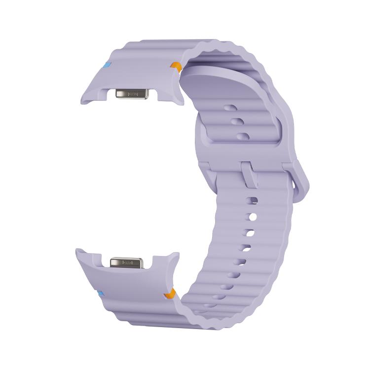 For Samsung Galaxy Watch8 44mm Speed Bezel and Wavy Grain Stitched Color Buckle Silicone Watch Band(Purple Silver)