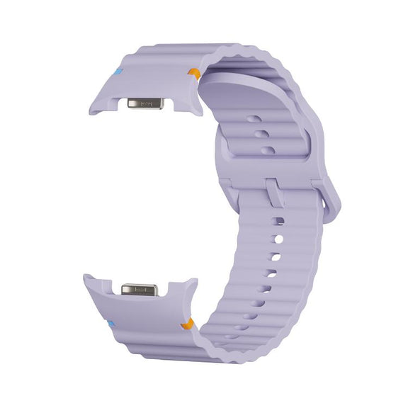 For Samsung Galaxy Watch8 44mm Speed Bezel and Wavy Grain Stitched Color Buckle Silicone Watch Band(Purple Silver)