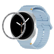 For Samsung Galaxy Watch8 44mm Speed Bezel and Wavy Grain Stitched Color Buckle Silicone Watch Band(Light Blue Silver)