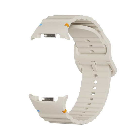 For Samsung Galaxy Watch8 44mm Speed Bezel and Wavy Grain Stitched Color Buckle Silicone Watch Band(Beige Black)