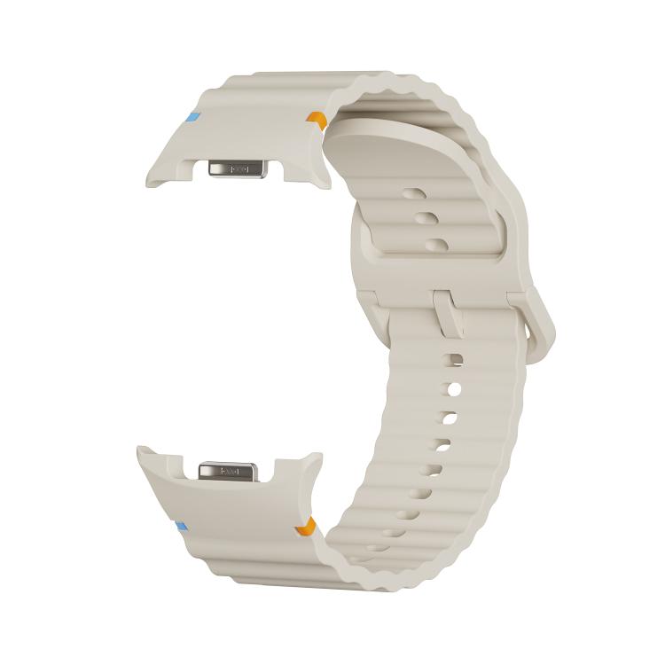 For Samsung Galaxy Watch8 44mm Speed Bezel and Wavy Grain Stitched Color Buckle Silicone Watch Band(Beige Black)
