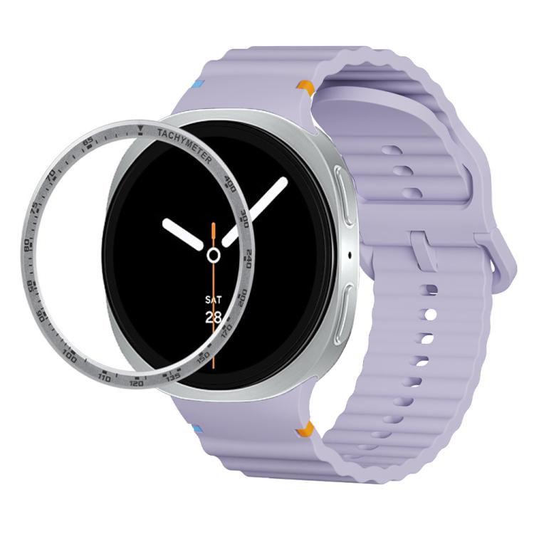 For Samsung Galaxy Watch8 40mm Speed Bezel and Wavy Grain Stitched Color Buckle Silicone Watch Band(Purple Silver)