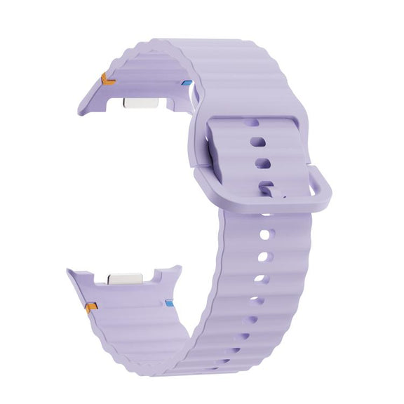 For Samsung Galaxy Watch8 40mm Speed Bezel and Wavy Grain Stitched Color Buckle Silicone Watch Band(Purple Silver)