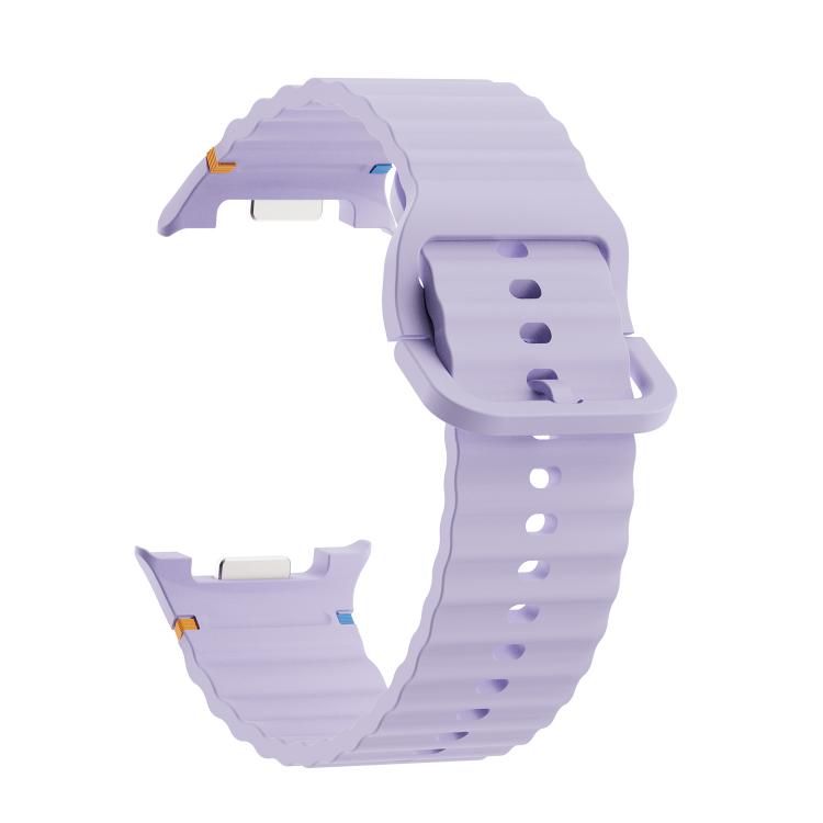 For Samsung Galaxy Watch8 40mm Speed Bezel and Wavy Grain Stitched Color Buckle Silicone Watch Band(Purple Silver)