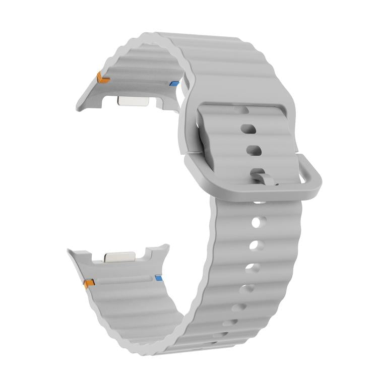 For Samsung Galaxy Watch8 40mm Speed Bezel and Wavy Grain Stitched Color Buckle Silicone Watch Band(Gray Silver)