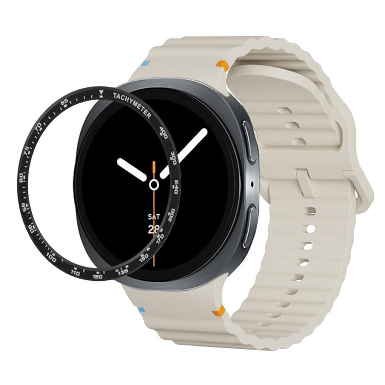 For Samsung Galaxy Watch8 40mm Speed Bezel and Wavy Grain Stitched Color Buckle Silicone Watch Band(Beige Black)