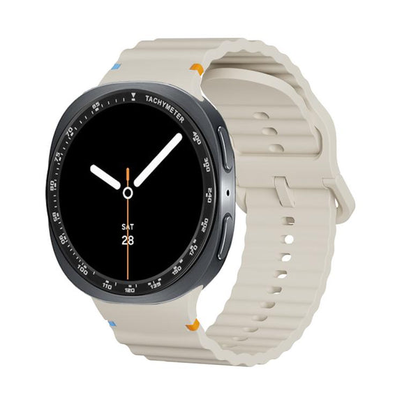 For Samsung Galaxy Watch8 40mm Speed Bezel and Wavy Grain Stitched Color Buckle Silicone Watch Band(Beige Black)