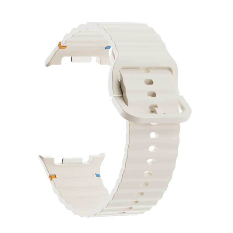 For Samsung Galaxy Watch8 40mm Speed Bezel and Wavy Grain Stitched Color Buckle Silicone Watch Band(Beige Black)