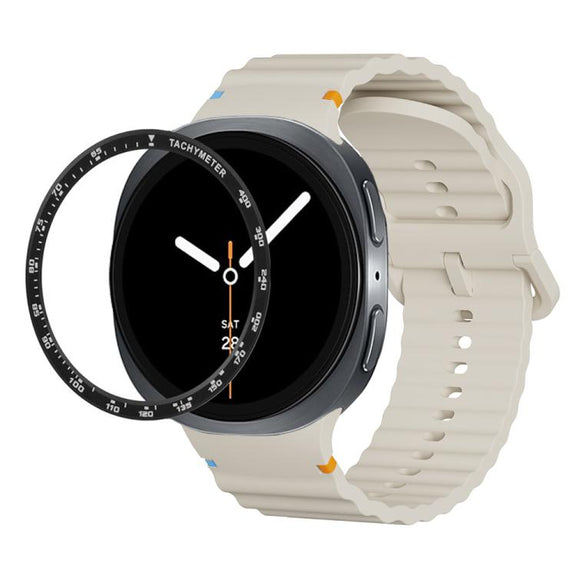 For Samsung Galaxy Watch8 40mm Speed Bezel and Wavy Grain Stitched Color Buckle Silicone Watch Band(Beige Black)