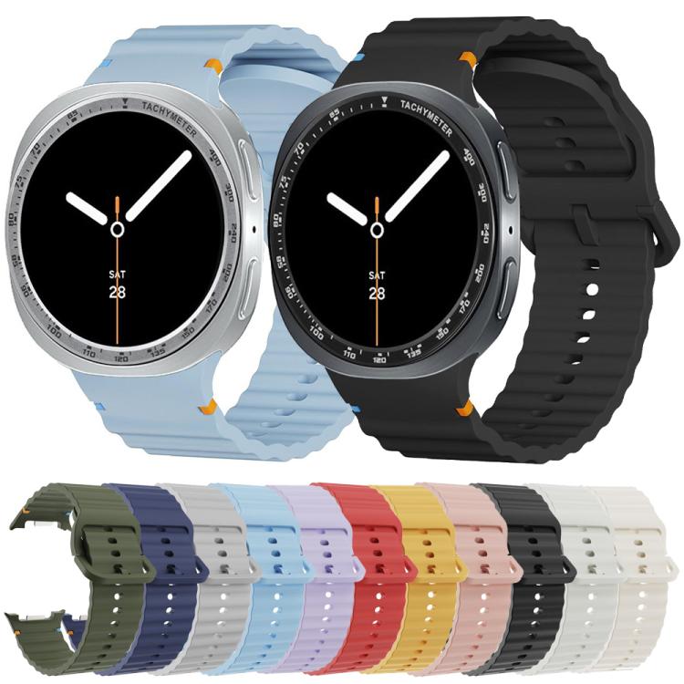 For Samsung Galaxy Watch8 44mm Speed Bezel and Wavy Grain Stitched Color Buckle Silicone Watch Band(Light Blue Silver)