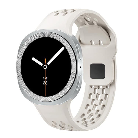 For Samsung Galaxy Watch8 44mm Rhombic Texture Bezel and Black Reverse Buckle Silicone Watch Band(Beige Silver)