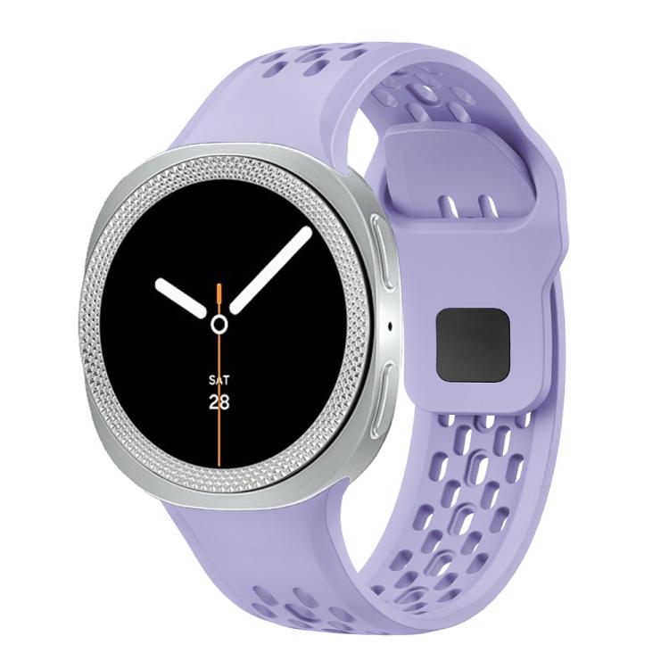 For Samsung Galaxy Watch8 44mm Rhombic Texture Bezel and Black Reverse Buckle Silicone Watch Band(Purple Silver)