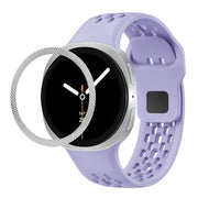 For Samsung Galaxy Watch8 44mm Rhombic Texture Bezel and Black Reverse Buckle Silicone Watch Band(Purple Silver)