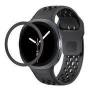 For Samsung Galaxy Watch8 44mm Rhombic Texture Bezel and Black Reverse Buckle Silicone Watch Band(Black Black)