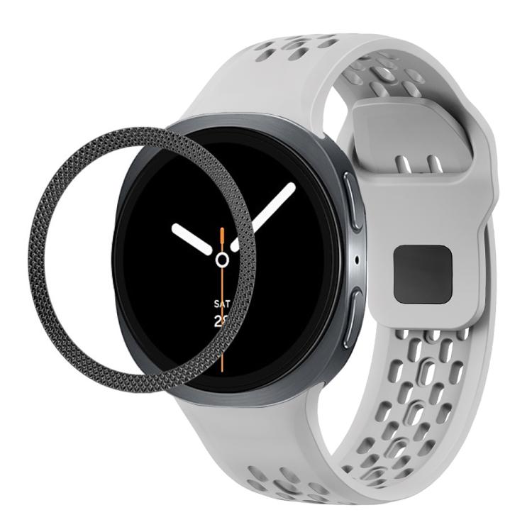 For Samsung Galaxy Watch8 44mm Rhombic Texture Bezel and Black Reverse Buckle Silicone Watch Band(Gray Black)