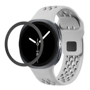 For Samsung Galaxy Watch8 44mm Rhombic Texture Bezel and Black Reverse Buckle Silicone Watch Band(Gray Black)