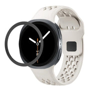 For Samsung Galaxy Watch8 44mm Rhombic Texture Bezel and Black Reverse Buckle Silicone Watch Band(Beige Black)