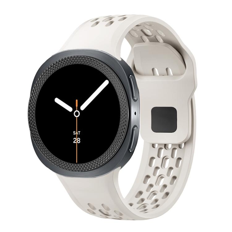 For Samsung Galaxy Watch8 44mm Rhombic Texture Bezel and Black Reverse Buckle Silicone Watch Band(Beige Black)