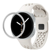 For Samsung Galaxy Watch8 40mm Rhombic Texture Bezel and Black Reverse Buckle Silicone Watch Band(Beige Silver)