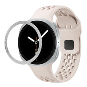For Samsung Galaxy Watch8 40mm Rhombic Texture Bezel and Black Reverse Buckle Silicone Watch Band(Starlight Silver)