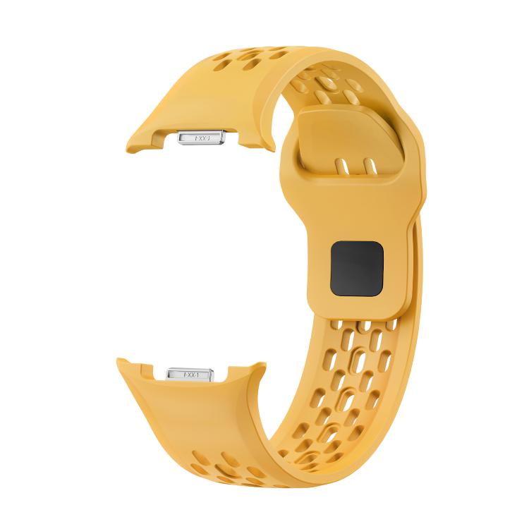 For Samsung Galaxy Watch8 44mm Diamond Bezel and Black Reverse Buckle Silicone Watch Band(Yellow Silver)