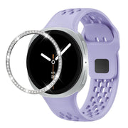For Samsung Galaxy Watch8 44mm Diamond Bezel and Black Reverse Buckle Silicone Watch Band(Purple Silver)