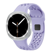 For Samsung Galaxy Watch8 44mm Diamond Bezel and Black Reverse Buckle Silicone Watch Band(Purple Silver)