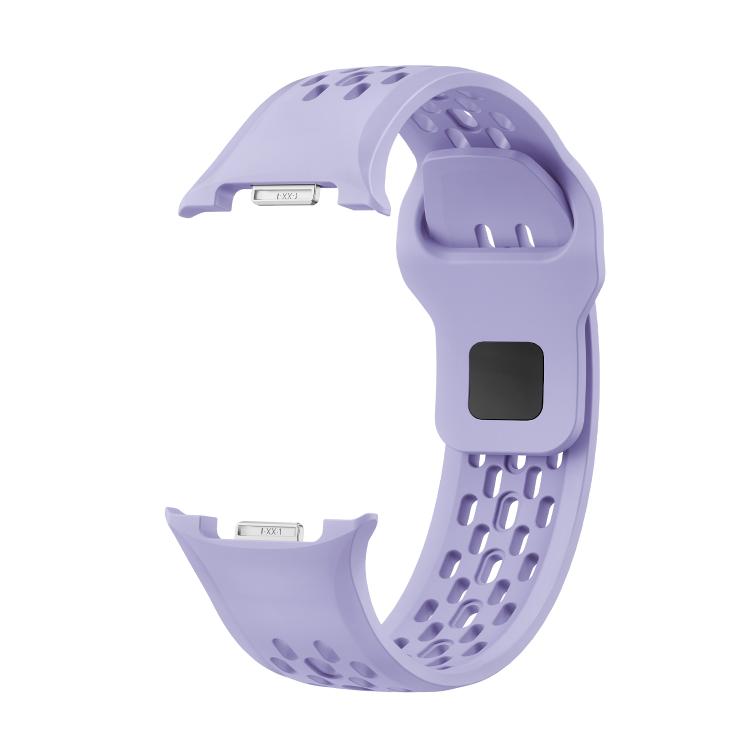 For Samsung Galaxy Watch8 44mm Diamond Bezel and Black Reverse Buckle Silicone Watch Band(Purple Silver)