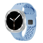 For Samsung Galaxy Watch8 44mm Diamond Bezel and Black Reverse Buckle Silicone Watch Band(Light Blue Silver)