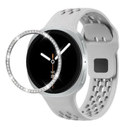 For Samsung Galaxy Watch8 44mm Diamond Bezel and Black Reverse Buckle Silicone Watch Band(Gray Silver)