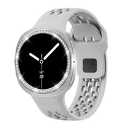 For Samsung Galaxy Watch8 44mm Diamond Bezel and Black Reverse Buckle Silicone Watch Band(Gray Silver)