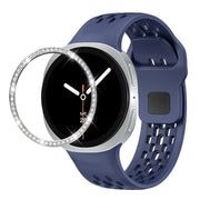 For Samsung Galaxy Watch8 44mm Diamond Bezel and Black Reverse Buckle Silicone Watch Band(Midnight Blue Silver)