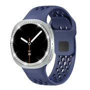 For Samsung Galaxy Watch8 44mm Diamond Bezel and Black Reverse Buckle Silicone Watch Band(Midnight Blue Silver)