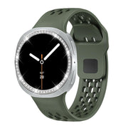 For Samsung Galaxy Watch8 44mm Diamond Bezel and Black Reverse Buckle Silicone Watch Band(Army Green Silver)