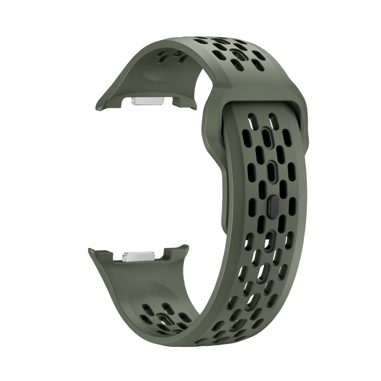 For Samsung Galaxy Watch8 44mm Diamond Bezel and Black Reverse Buckle Silicone Watch Band(Army Green Silver)