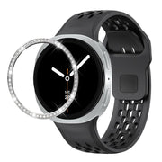 For Samsung Galaxy Watch8 44mm Diamond Bezel and Black Reverse Buckle Silicone Watch Band(Black Silver)