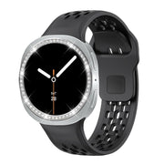 For Samsung Galaxy Watch8 44mm Diamond Bezel and Black Reverse Buckle Silicone Watch Band(Black Silver)