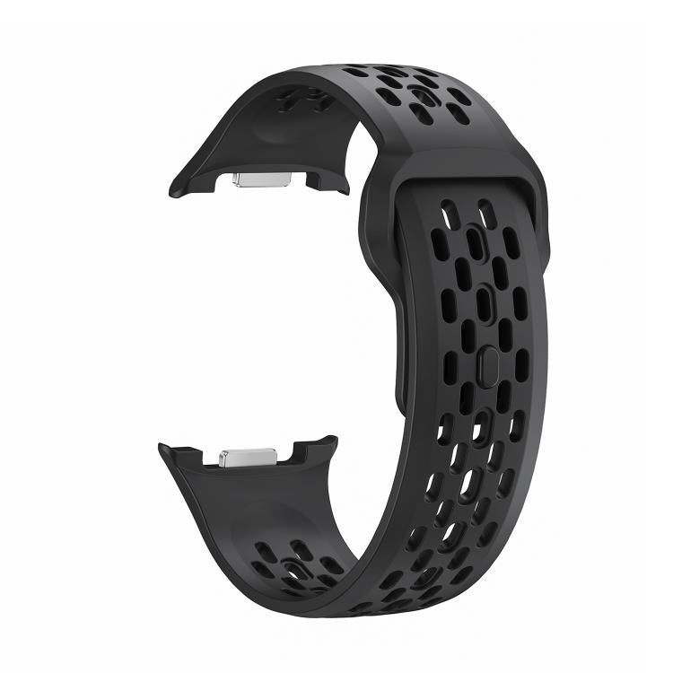 For Samsung Galaxy Watch8 44mm Diamond Bezel and Black Reverse Buckle Silicone Watch Band(Black Silver)