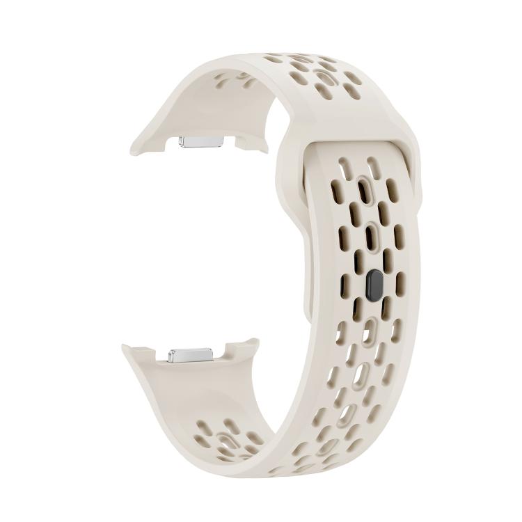 For Samsung Galaxy Watch8 40mm Diamond Bezel and Black Reverse Buckle Silicone Watch Band(Beige Silver)