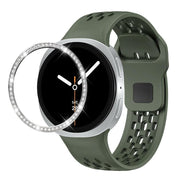 For Samsung Galaxy Watch8 40mm Diamond Bezel and Black Reverse Buckle Silicone Watch Band(Army Green Silver)