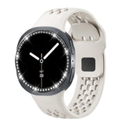 For Samsung Galaxy Watch8 40mm Diamond Bezel and Black Reverse Buckle Silicone Watch Band(Beige Black)