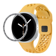 For Samsung Galaxy Watch8 44mm Speed Bezel and Black Reverse Buckle Silicone Watch Band(Yellow Silver)