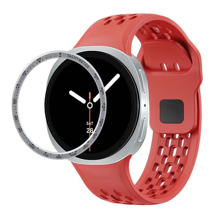 For Samsung Galaxy Watch8 44mm Speed Bezel and Black Reverse Buckle Silicone Watch Band(Red Silver)